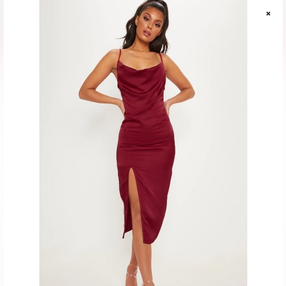 PrettyLittleThing Dresses & Skirts - Nwt  Strappy Satin Cowl Midi Dress Sz 10